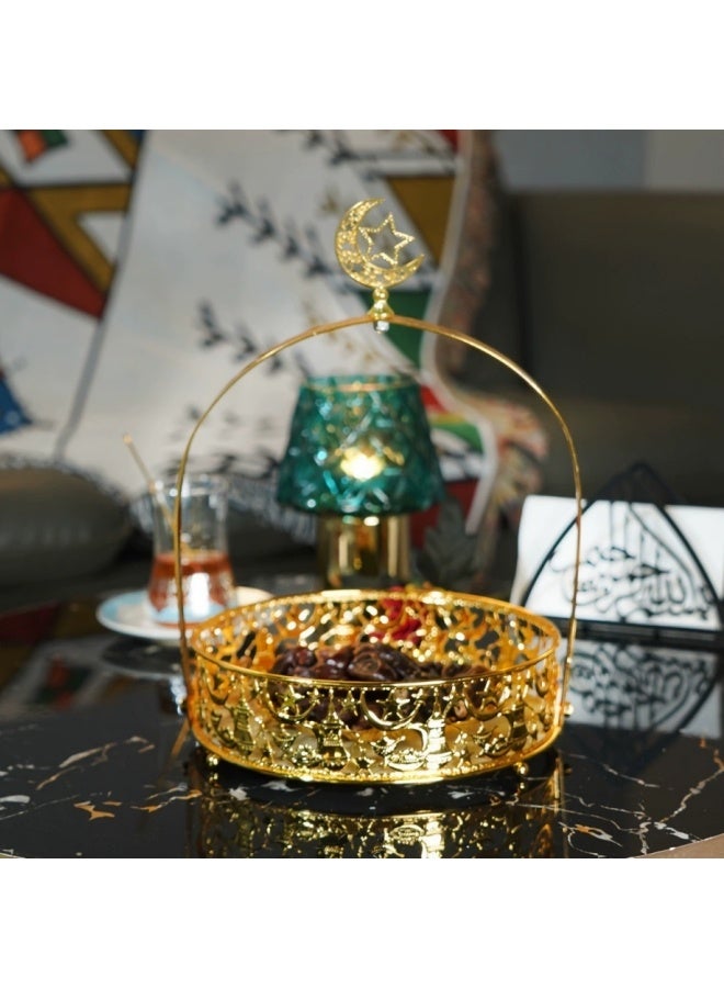 2pcs Metal Star Crescent Tray Set with Handles, Eid al Adha decoration, Decorative Trays for Dates & Dessert, Home & Kitchen Decor, Middle Eastern Style Gifts - Image 4