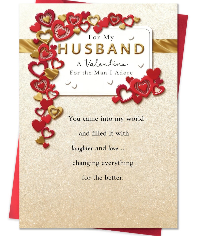 Smithtuy Valentines Day Card for Husband,Valentines Day Cards Gifts for Him,Valentines Card for Husband Men with Luxury Gold Red Heart Design - Image 1