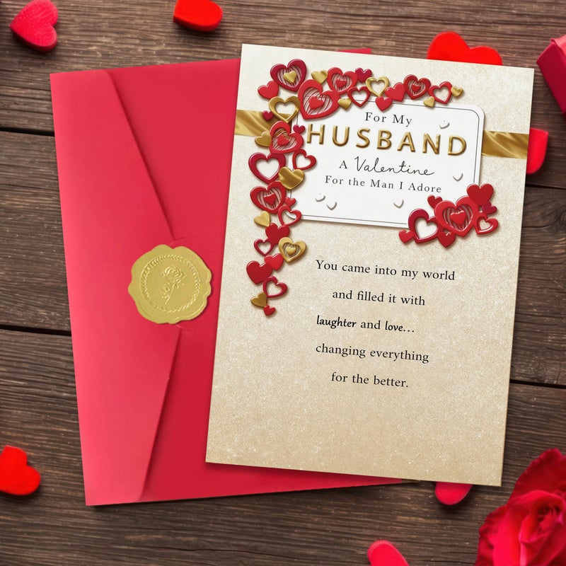 Smithtuy Valentines Day Card for Husband,Valentines Day Cards Gifts for Him,Valentines Card for Husband Men with Luxury Gold Red Heart Design - Image 4