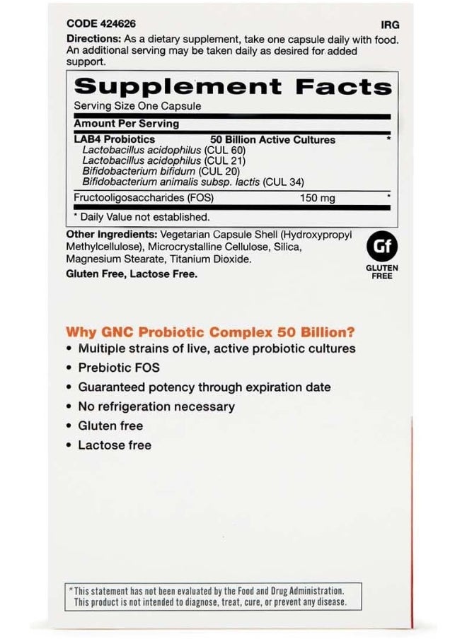 GNC - Probiotic Complex Daily Need With 50 Billion Cfus Clinically 30 Capsules - Image 1