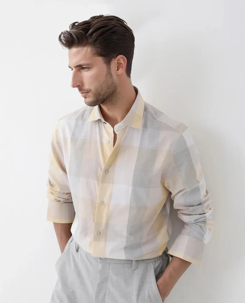 رير رابِت Rare Rabbit  Men's Bene Multi Cotton Fabric Checks Regular Fit Shirt
