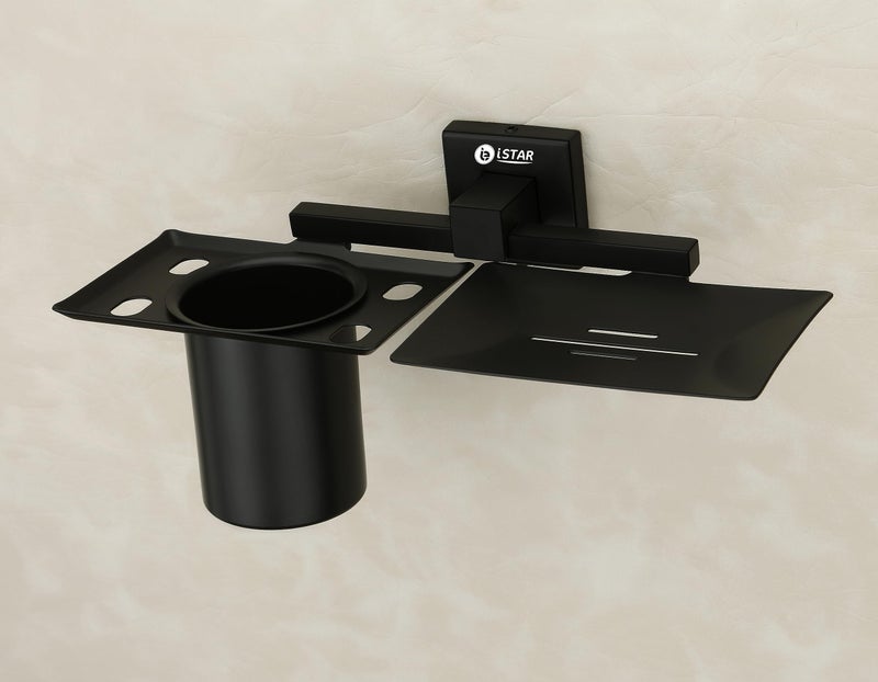 iStar Stainless Steel 2-in-1 Soap Dish with Tumbler & Toothbrush Holder - Wall Mounted Bathroom Accessories Set Modern Design for Bathroom and Wash Basin (Pack of 1) - Image 3