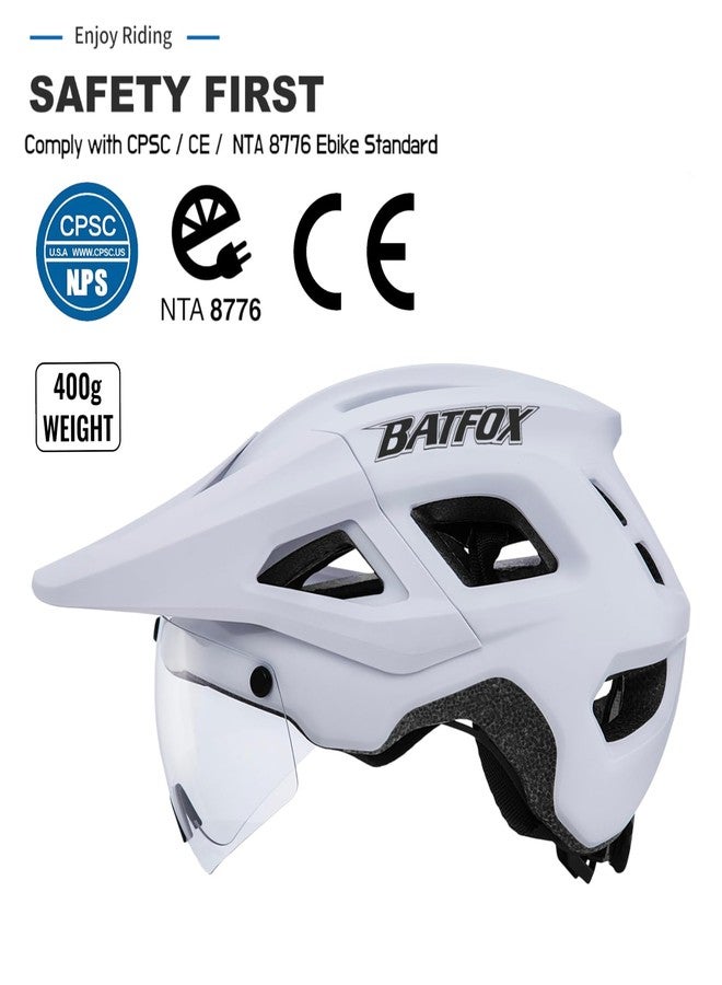 بات فوكس خوذة دراجة جبلية من باتفوكس للرجال والنساء، خوذة دراجة جبلية ودراجة كهربائية للبالغين، مقاس (52-60 سم) (مع نظارات واقية - أبيض، مقاس كبير (56-60 سم)) - Image 2