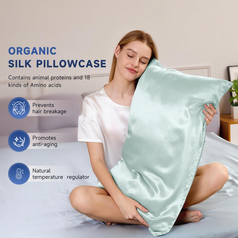 THXSILK Natural 100% Mulberry Silk Pillowcase for Hair and Skin, 25 Momme, Standard Size 20"x26" Silk Pillow Case, Soft Smooth Cooling Premium Grade 6A+ Silk Pillow Cover with Zipper(Light Blue, 1pc) - Image 3