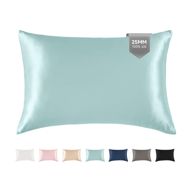 THXSILK Natural 100% Mulberry Silk Pillowcase for Hair and Skin, 25 Momme, Standard Size 20"x26" Silk Pillow Case, Soft Smooth Cooling Premium Grade 6A+ Silk Pillow Cover with Zipper(Light Blue, 1pc) - Image 1