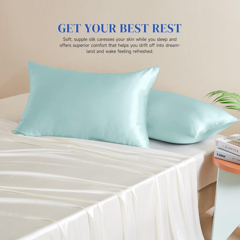 THXSILK Natural 100% Mulberry Silk Pillowcase for Hair and Skin, 25 Momme, Standard Size 20"x26" Silk Pillow Case, Soft Smooth Cooling Premium Grade 6A+ Silk Pillow Cover with Zipper(Light Blue, 1pc) - Image 4