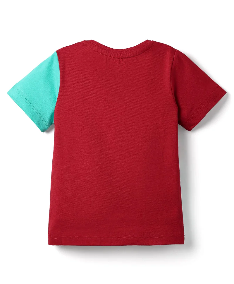 Babyhug Disney Babyhug Disney Single Jersey Knit Half Sleeves T-Shirt With Mickey And Friends Graphics - Red & Aqua Blue