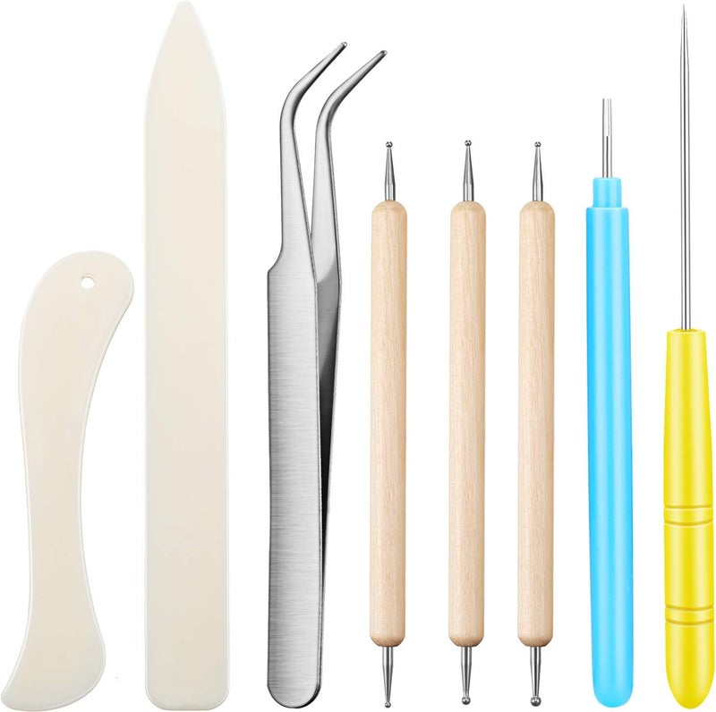 Mudder 8 Pcs Bone Folder Tools Include 2 Pieces Bone Folder Paper Creaser 3 Pieces Double Head Indentation Pens with Sugar Stir Needle Quilling Needle Pen and Tweezers for Card Making Scrapbooking - Image 1