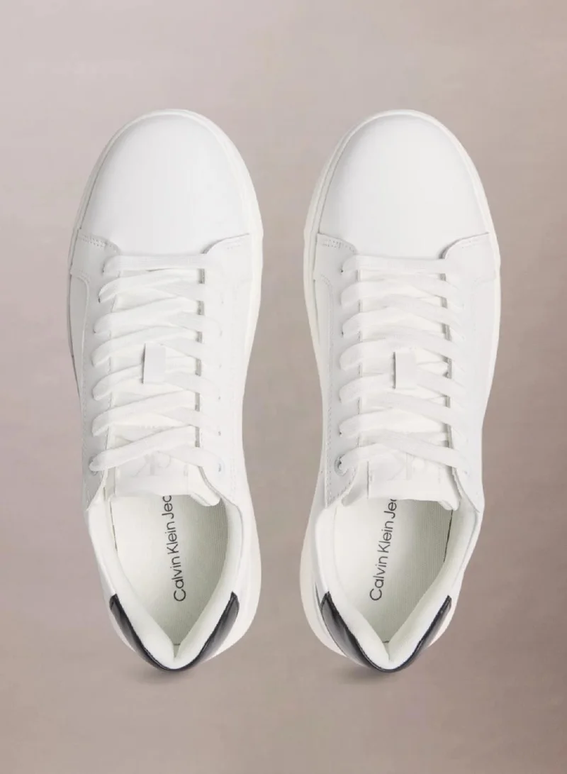 Calvin Klein Bright White/Black Leather Trainers for Men | Best Price UAE