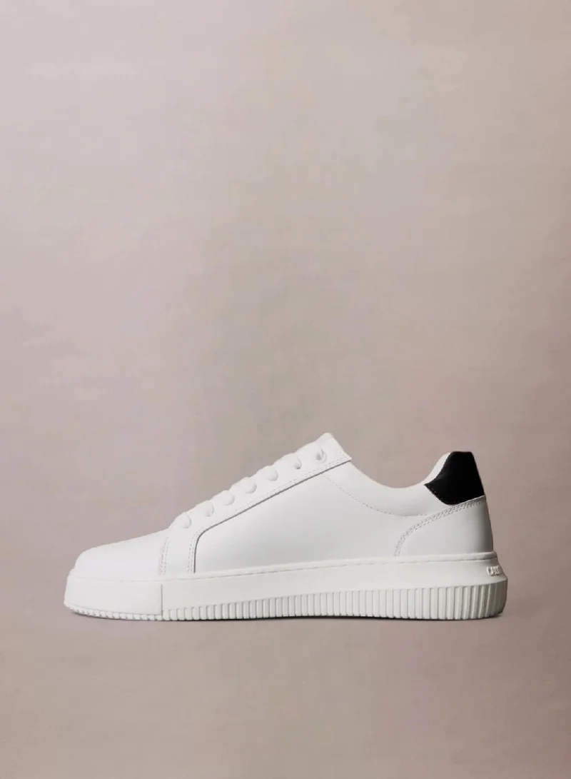 Calvin Klein Bright White/Black Leather Trainers for Men | Best Price UAE
