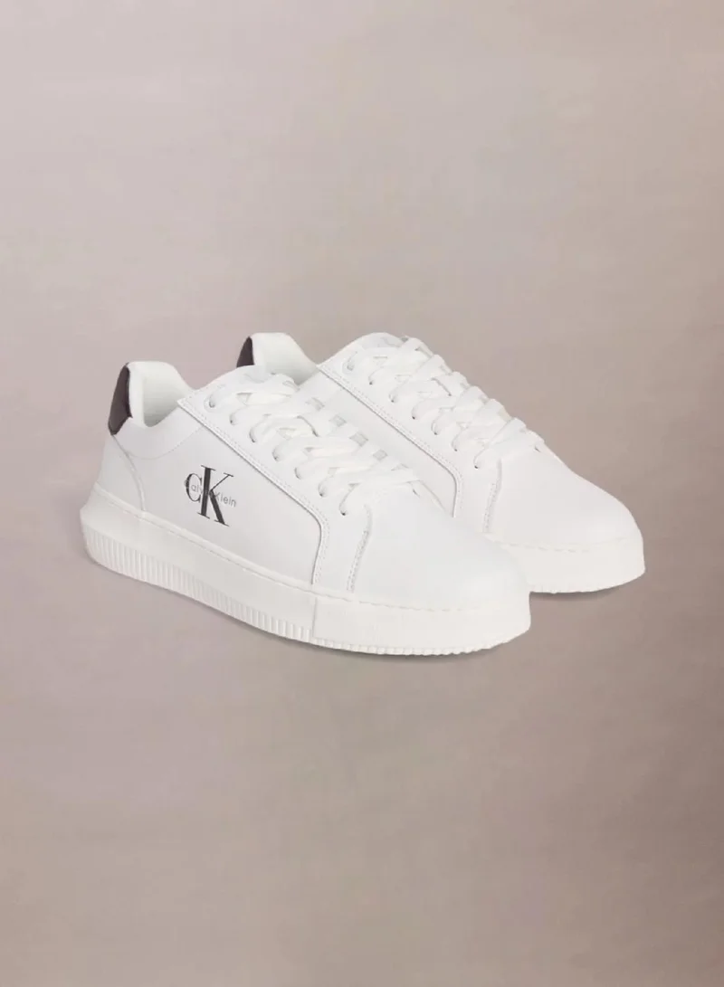 Calvin Klein Bright White/Black Leather Trainers for Men | Best Price UAE