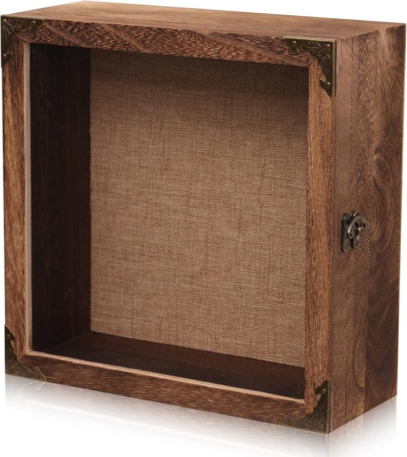 KAASTHAA 11x11 Deep Shadow Box Frame, 4.5" Depth – Burnt Wood Display Case with Acrylic Door, Vintage Metal Corners. Holds Medals, Photos, Coins, Awards, Wedding & Military Keepsakes - Image 1