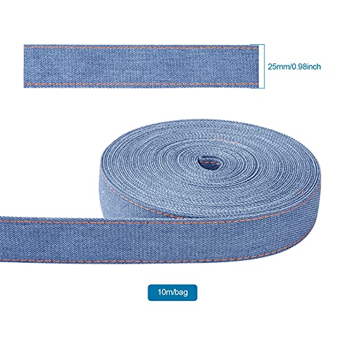 Craftdady 10.9 Yards Stitch Denim Ribbons 1 Inch Layering Cloth Fabric Jeans Bows Ribbons for DIY Crafts Hairclips Sewing Garment Accessories, Royal Blue - Image 3