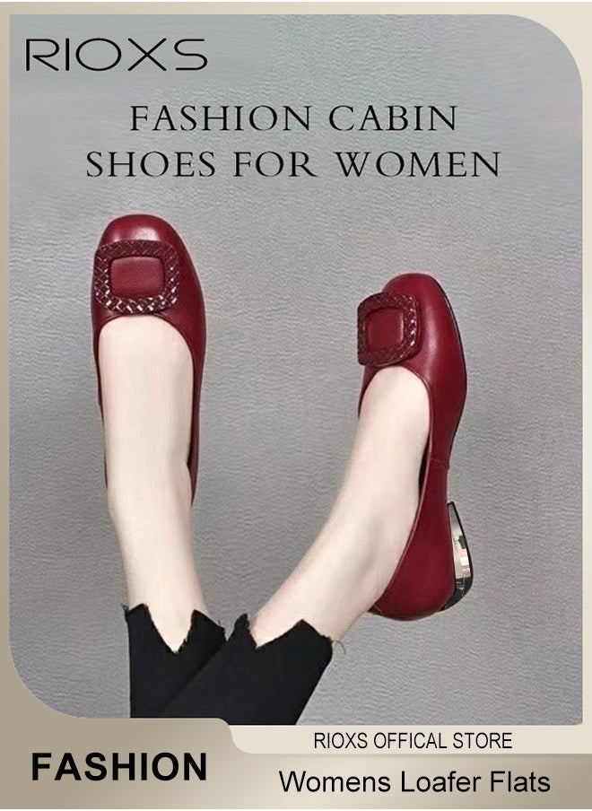RIOXS Womens Loafers, Patent Leather Flats Shoes With Shoes Supportive, Comfort Square Toe Ballets Flats, Slip-Ons Uniform Formal Shoes, Dress Shoes With Low Block Heel, Casual Loafer Shoes For Wedding Driving Dating Work Business, Classical Walking Flats  - Image 3