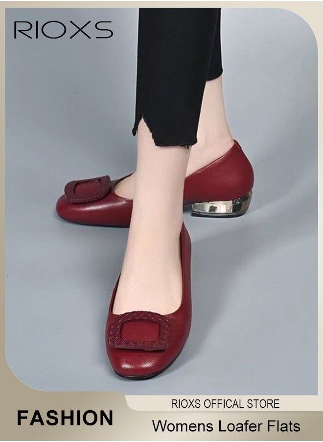 RIOXS Womens Loafers, Patent Leather Flats Shoes With Shoes Supportive, Comfort Square Toe Ballets Flats, Slip-Ons Uniform Formal Shoes, Dress Shoes With Low Block Heel, Casual Loafer Shoes For Wedding Driving Dating Work Business, Classical Walking Flats  - Image 2