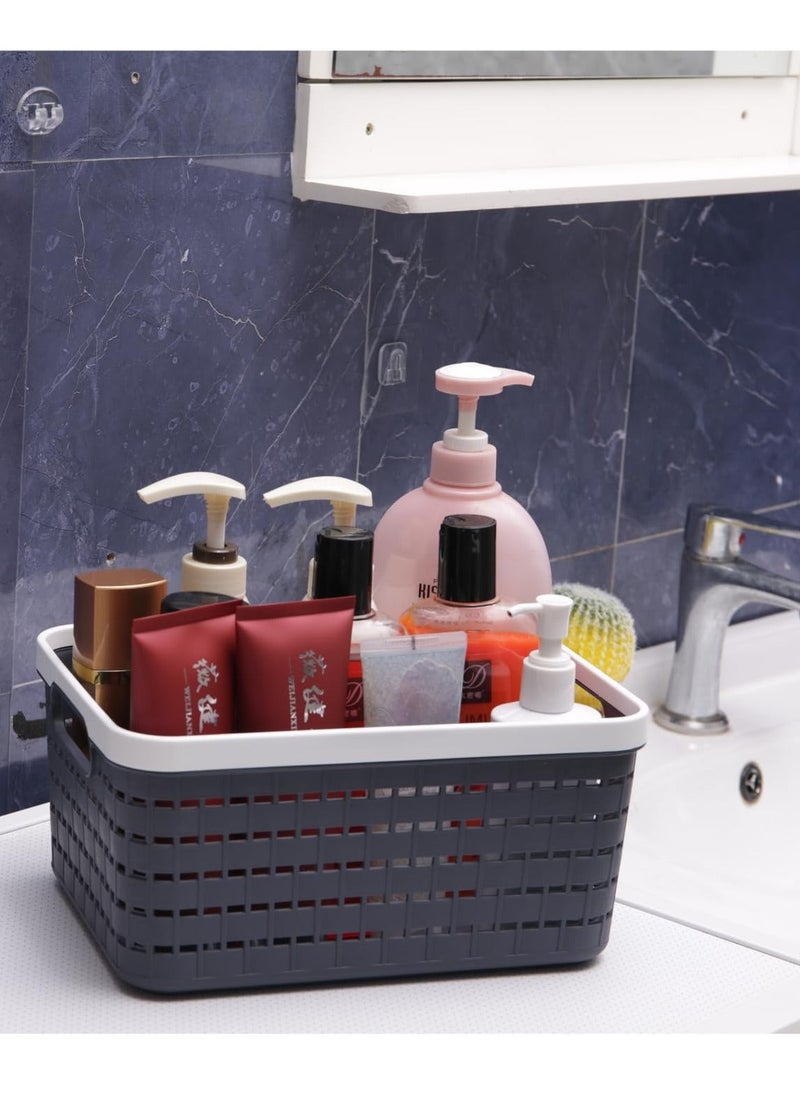 Generic Plastic Storage Bin Baskets, Toilet Paper Basket for Bathroom, Plastic Organizer Shower Caddy with Handles for Living Room, Dark Gray 2 Pack  - Image 4
