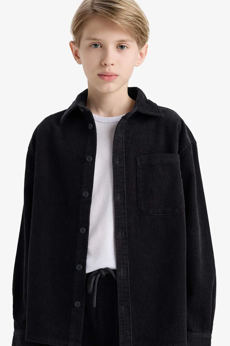 DeFacto Boy Oversize Fit Long Sleeve Velvet Shirt