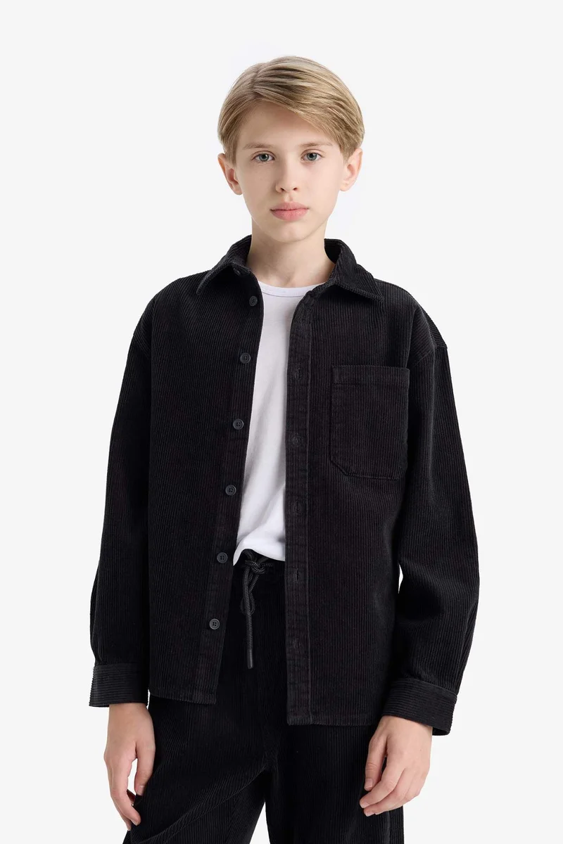 DeFacto Boy Oversize Fit Long Sleeve Velvet Shirt