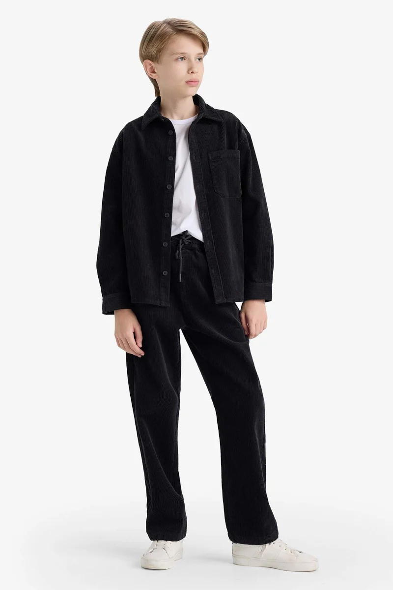 DeFacto Boy Oversize Fit Long Sleeve Velvet Shirt