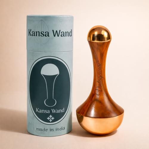 Vintageware® Kansa Wand 2-in-1 Face & Foot Massager with Teak Wood Handle – Ayurvedic Detox Tool, Kansa Wand For Foot Massage (Natural Brown, Large) - Image 1