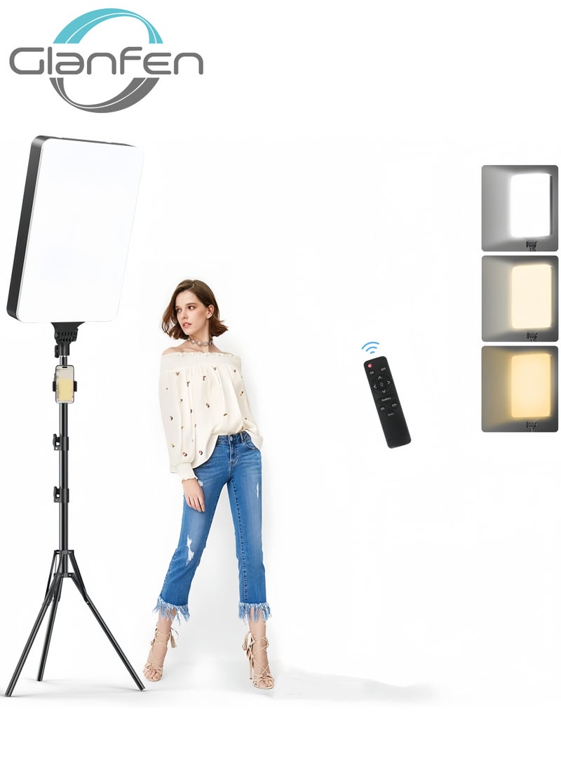 غرانفين طقم إضاءة فيديو LED مقاس 19 بوصة، إضاءة استوديو تصوير فوتوغرافي بقوة 65 وات تتراوح من 2700 إلى 7500 كلفن مع حامل ثلاثي القوائم وحامل هاتف لتسجيل الفيديو وبث الألعاب - Image 1