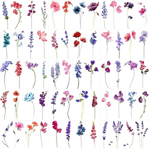 GOROMON 15 Sheets Watercolor Flower Lavender Temporary Tattoos For Women Adults, Water Color Tiny Wild Floral Tattoo Sticker, Fake Tattoos That Look Real And Long Lasting - Image 1