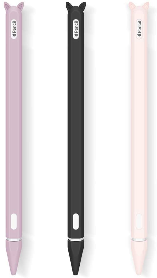 Meyaar Cute Ear Case Silicone Skin Cover for Apple Pencil 2nd Generation, and Protective Nib Cover Accessories Compatible with iPad Pro 11 12.9 inch, (Purple Black Pink 3 Pack) - Image 1
