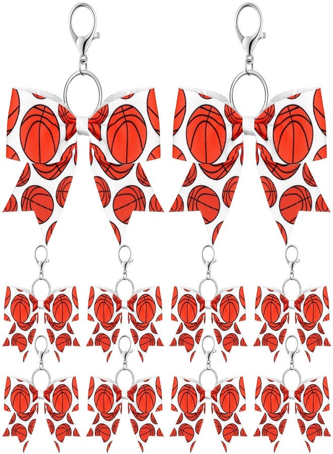 Sureio 24 Pcs Basketball Cheer Bow Keychains Sports Keychains Bulk for Basketball Team Cheerleader Gifts, Party Gift Fillers(Basketball) - Image 1