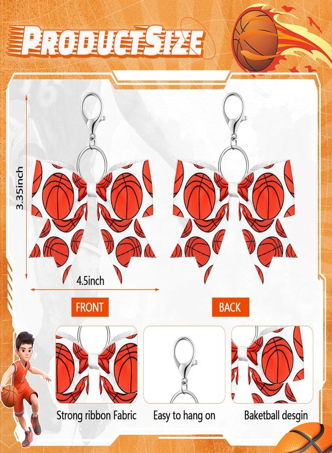 Sureio 24 Pcs Basketball Cheer Bow Keychains Sports Keychains Bulk for Basketball Team Cheerleader Gifts, Party Gift Fillers(Basketball) - Image 2