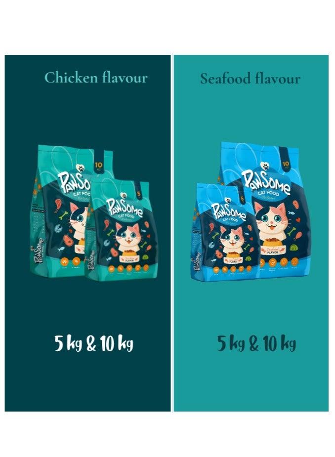 PAWSOME Dry Cat Food - 5 kg Seafood Flavor, Natural Fiber, Taurine and Crunchy Texture - Image 2