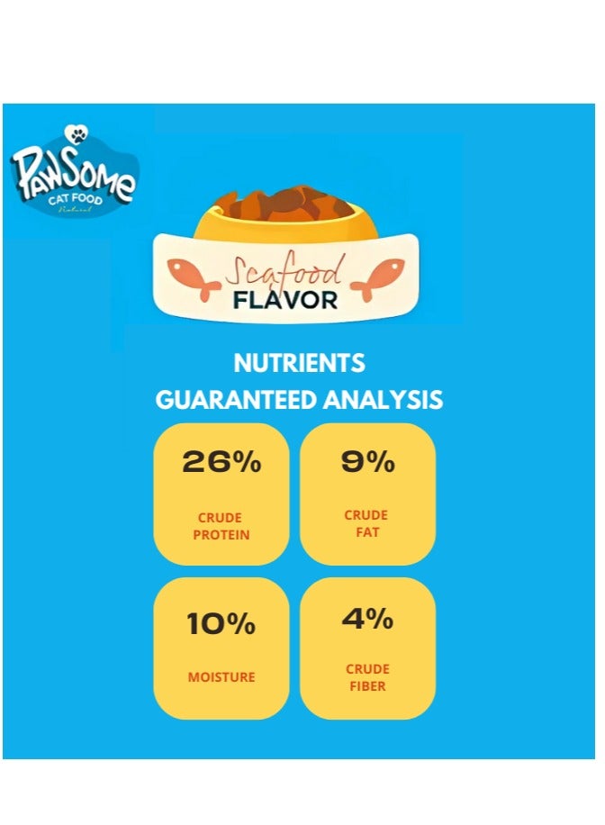 PAWSOME Dry Cat Food - 5 kg Seafood Flavor, Natural Fiber, Taurine and Crunchy Texture - Image 3