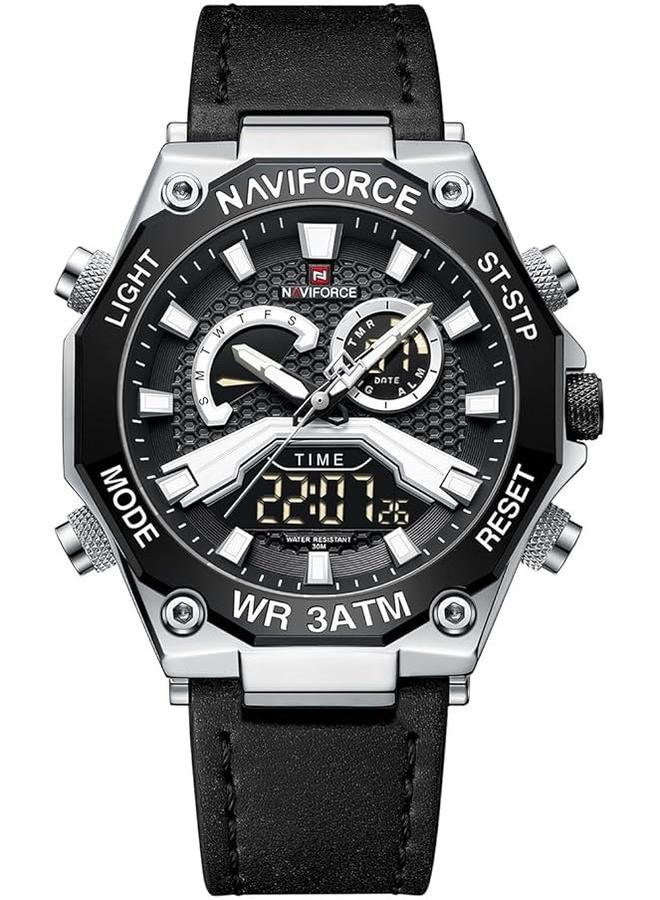 Mens Sport Digital Chronograph Watches Super Bright Backlight Waterproof Leather Wristwatch