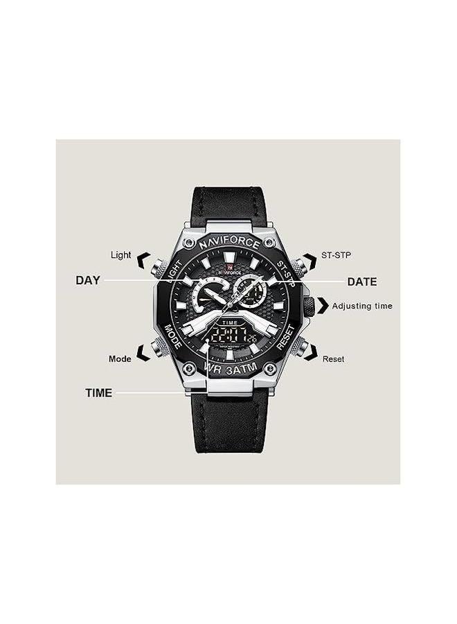 Mens Sport Digital Chronograph Watches Super Bright Backlight Waterproof Leather Wristwatch