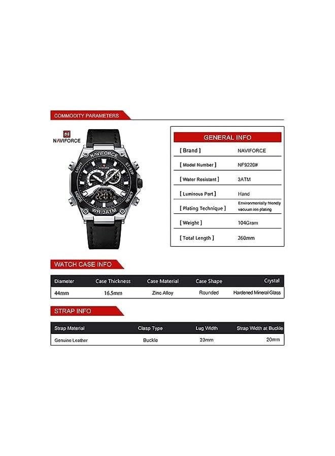 Mens Sport Digital Chronograph Watches Super Bright Backlight Waterproof Leather Wristwatch