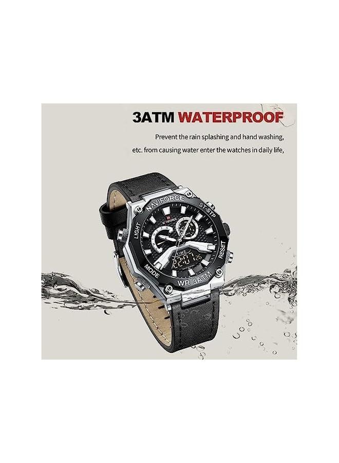 Mens Sport Digital Chronograph Watches Super Bright Backlight Waterproof Leather Wristwatch