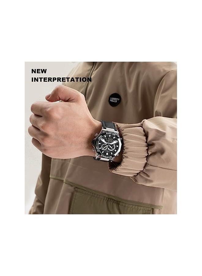 Mens Sport Digital Chronograph Watches Super Bright Backlight Waterproof Leather Wristwatch