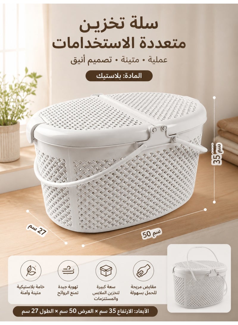 Living Premium Plastic Picnic Basket with Double Lid | Versatile Travel & Home Storage Organizer - Image 1