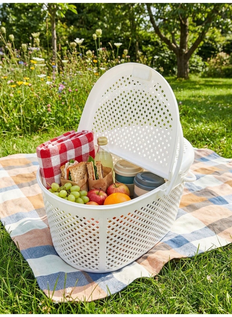 Living Premium Plastic Picnic Basket with Double Lid | Versatile Travel & Home Storage Organizer - Image 3