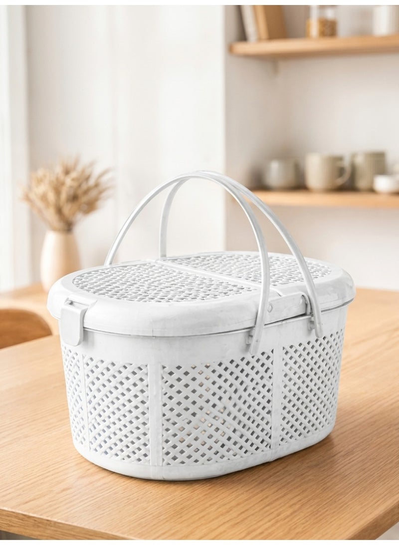 Living Premium Plastic Picnic Basket with Double Lid | Versatile Travel & Home Storage Organizer - Image 2