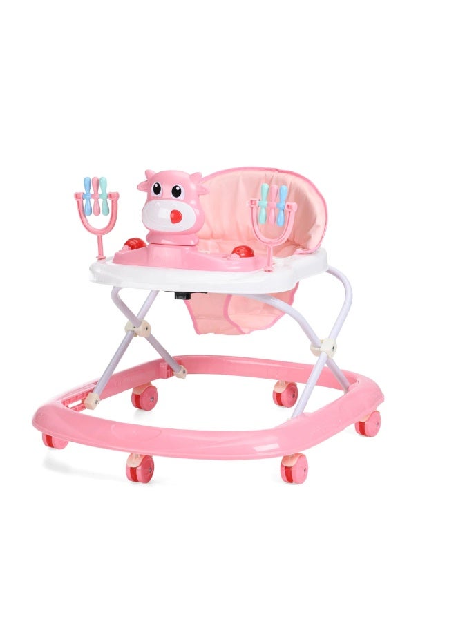 مشاية اطفال | مشاية دائرية محمولة للاطفال مع 3 ارتفاعات قابلة للتعديل، دوران 360 درجة و شريط موسيقي| مشاية دفع للنشاط للاطفال من عمر 6 الى 24 شهر(وردي) - Image 1