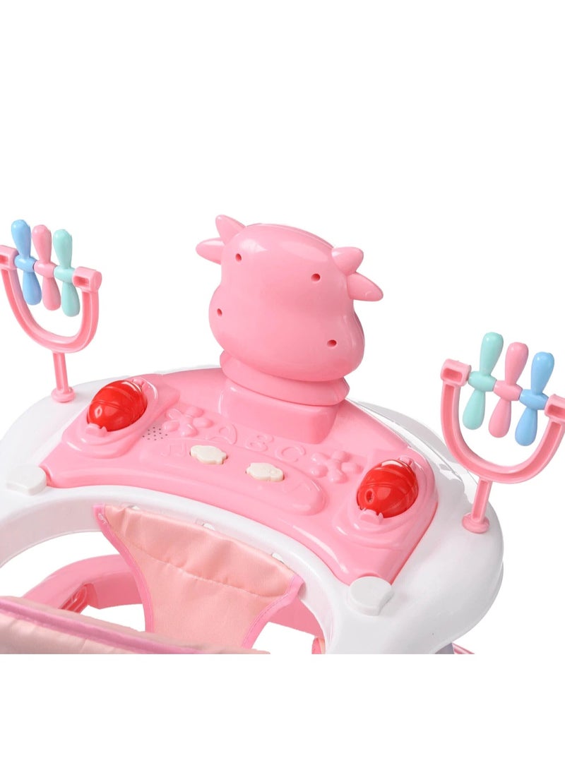 مشاية اطفال | مشاية دائرية محمولة للاطفال مع 3 ارتفاعات قابلة للتعديل، دوران 360 درجة و شريط موسيقي| مشاية دفع للنشاط للاطفال من عمر 6 الى 24 شهر(وردي) - Image 2