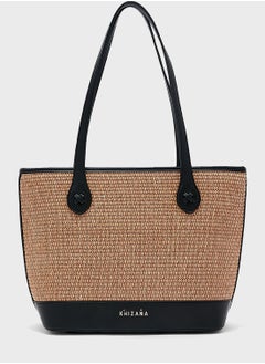 Raffia And Pu Edge Tote Bag