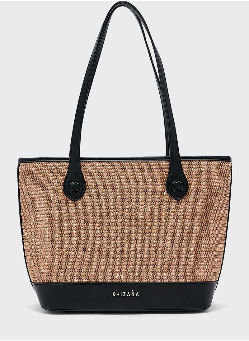 Khizana - Raffia And Pu Edge Tote Bag - Image 1