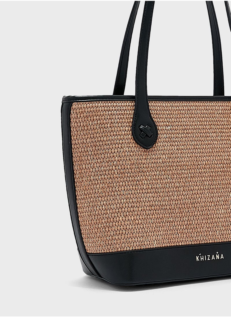 Khizana - Raffia And Pu Edge Tote Bag - Image 1