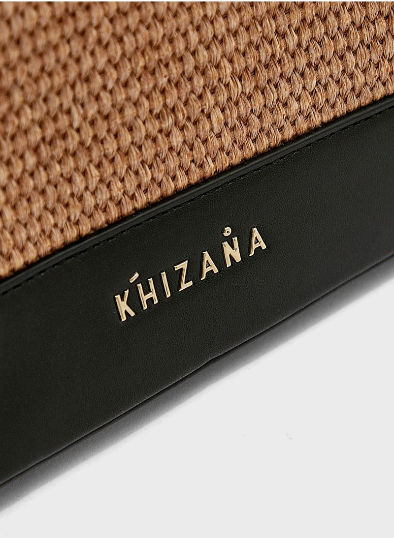 Khizana - Raffia And Pu Edge Tote Bag - Image 1