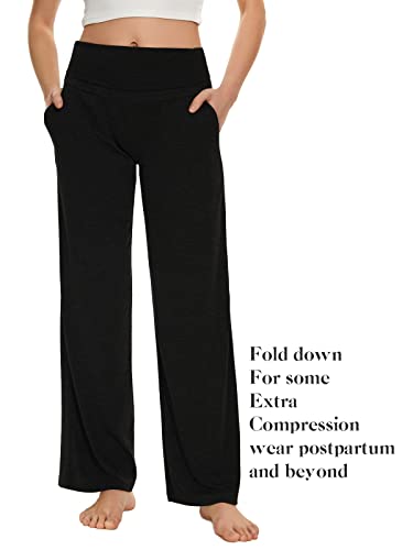 Ecavus Women's Maternity Wide/Straight Versatile Comfy Palazzo Lounge Pants Stretch Pregnancy Trousers with Pockets - Image 3