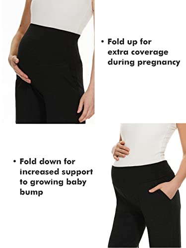 Ecavus Women's Maternity Wide/Straight Versatile Comfy Palazzo Lounge Pants Stretch Pregnancy Trousers with Pockets - Image 4