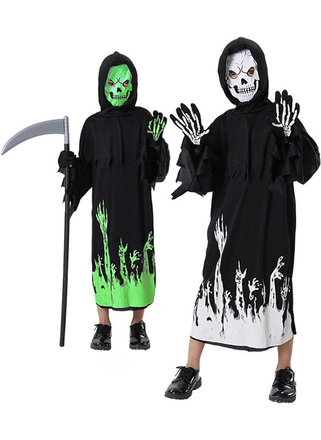 JCB CHIC - Halloween Grim Reaper Costume，Scary Halloween Costumes with Scythe, Kids Hooded Cape，Cosplay Party Dress Up Glows In The Dark(L) - Image 1