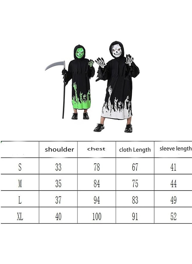 JCB CHIC - Halloween Grim Reaper Costume，Scary Halloween Costumes with Scythe, Kids Hooded Cape，Cosplay Party Dress Up Glows In The Dark(L) - Image 1