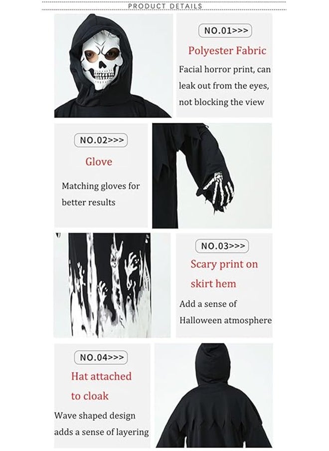 JCB CHIC - Halloween Grim Reaper Costume，Scary Halloween Costumes with Scythe, Kids Hooded Cape，Cosplay Party Dress Up Glows In The Dark(L) - Image 1